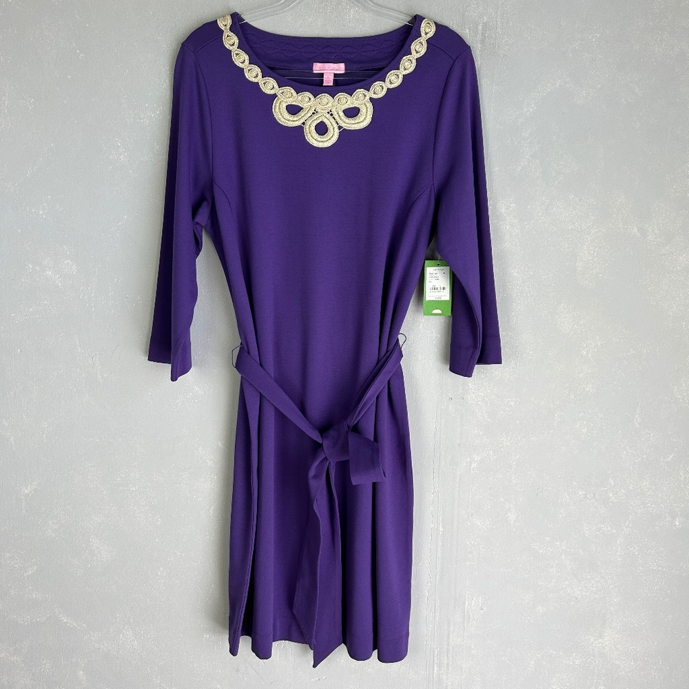 Lilly Pulitzer size XL Jonah dress shift purple gold neckline knee length NEW